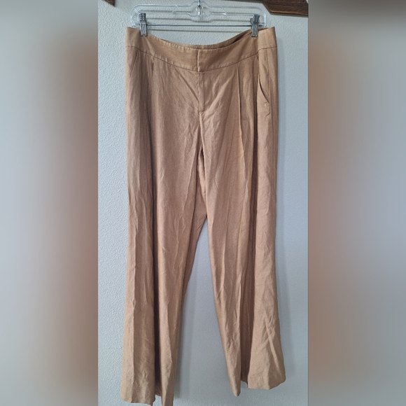 Alice+Olivia Womens Tan Linen Blend Wide Leg Trousers Size 10 - Picture 1 of 10